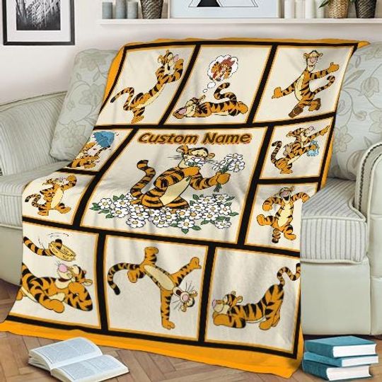 Personalized Tigger Winnie The Pooh Throw Blanket, Custom name Tigger Quilt Blanket, Pooh Bear Tigger Blanket, Birthday Boy Blanket