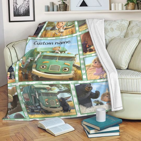 Trash Truck Blanket, Personalized Trash Truck Blanket, Custom Name Kid Baby Blanket, Birthday Gift, Christmas Gifts