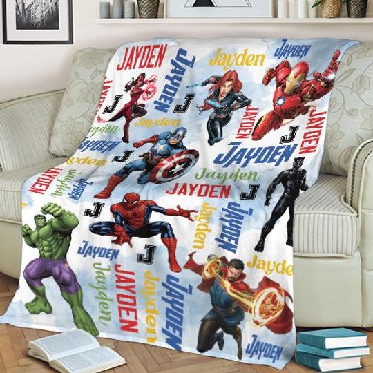 Personalized Disney Marvel Superhero Blanket, Marvel Avengers Blanket, Custom Marvel Ironman Thor Hulk Birthday Blanket