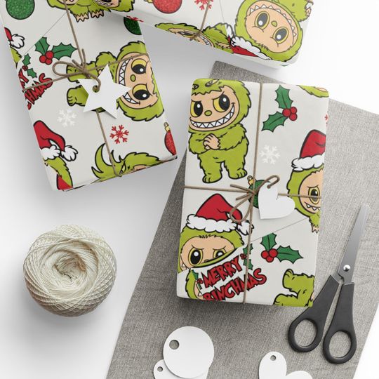 L4bubu Christmas Wrapping Papers, Holiday Gift Wrap Sheets, Festive Xmas Packaging, Cute Winter Characters, demon bunny