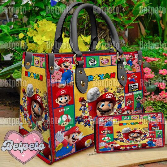 Super Mario Christmas Leather Handbag, Super Mario Shoulder Bag, Crossbody Bag, Top Handle Bag, No Wallet