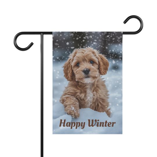 Cockapoo Winter Garden Flag, Cockapoo Christmas Garden Flag Gift, Cute Christmas Gift, Cockapoo Winter Flag, Cute Dog Gift