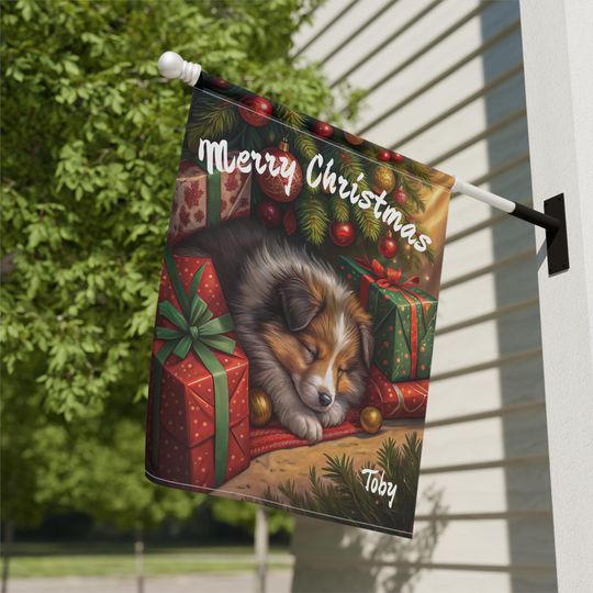 PERSONALIZED, Sheltie Christmas Garden Flag, Sheltie House Banner, Outdoor Christmas Decor, Winter Yard Sign, Dog Yard Flag