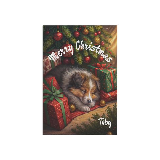 PERSONALIZED, Sheltie Christmas Garden Flag, Sheltie House Banner, Outdoor Christmas Decor, Winter Yard Sign, Dog Yard Flag