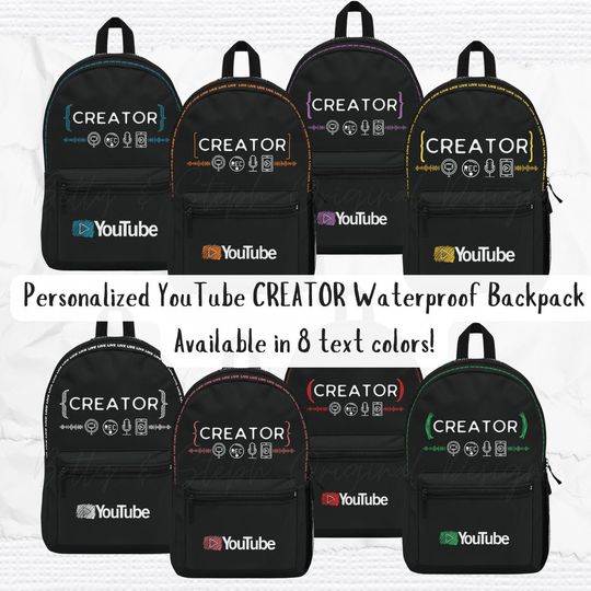 Personalized Backpack YouTube Creator Back To School Idea Custom Laptop Backpack Keepsake Gift Multiple Colors Available