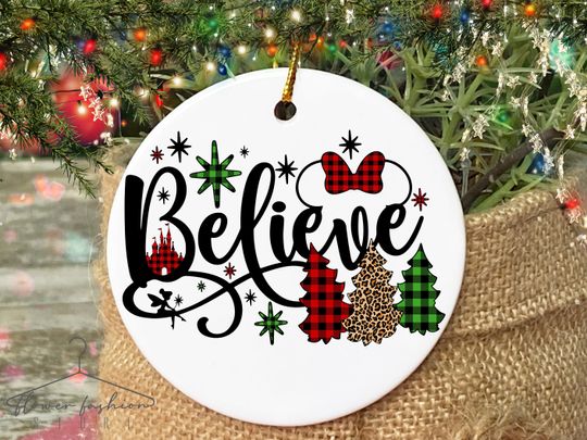 Believe Disney Christmas Ornaments, Minnie Mickey Ornament