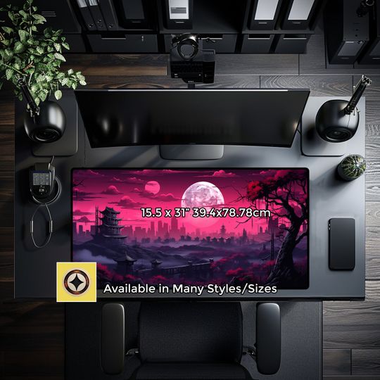 Cyberpunk Dystopia Red Sky Gaming Desk Mat, Large Mouse Pad, Desk Decor