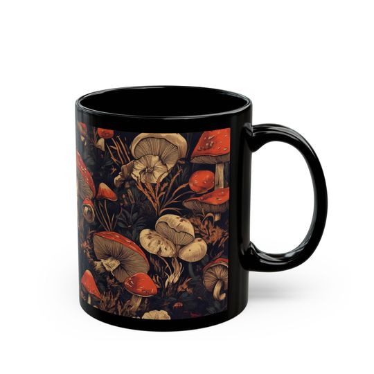 Dark Cottagecore Fungi Print Mug, Dishwasher Safe