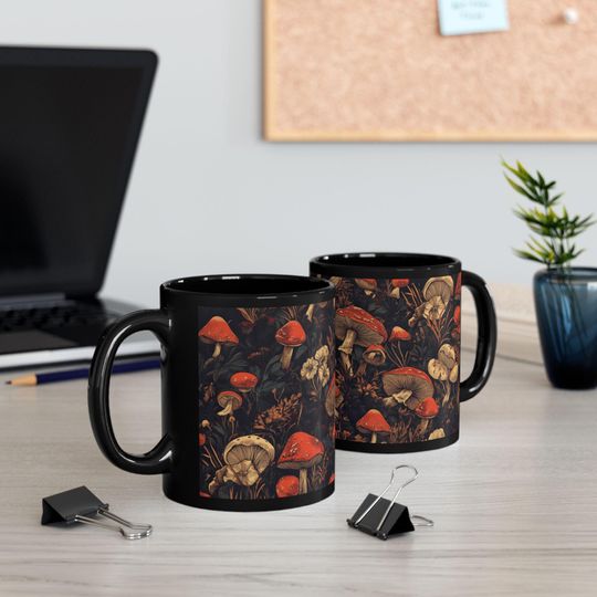 Dark Cottagecore Fungi Print Mug, Dishwasher Safe