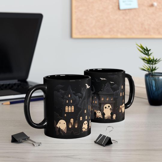 Kawaii Goth Ghosts Coffee Mug - Halloween Mug - Spooky Mug - Ghost Mug - Ghost Tea Cup