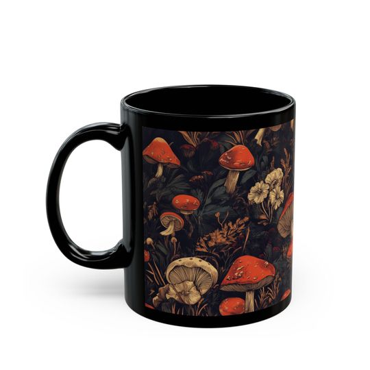 Dark Cottagecore Fungi Print Mug, Dishwasher Safe