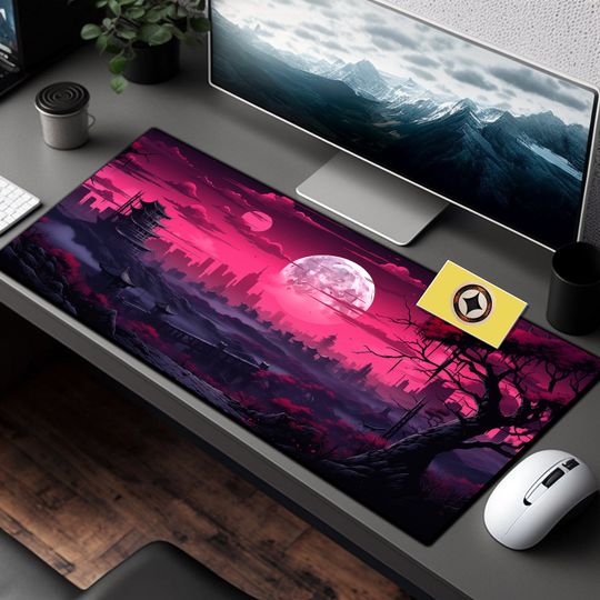 Cyberpunk Dystopia Red Sky Gaming Desk Mat, Large Mouse Pad, Desk Decor