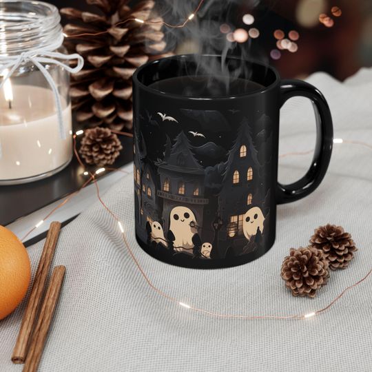 Kawaii Goth Ghosts Coffee Mug - Halloween Mug - Spooky Mug - Ghost Mug - Ghost Tea Cup
