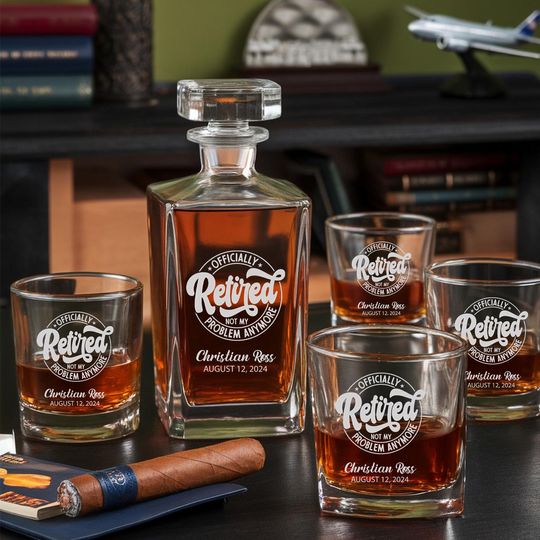 Officially Retired Not My Problem Whiskey Decanter, Personalized Whiskey Decanter, Retirement Gift