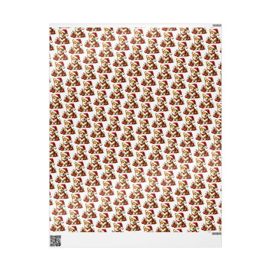 Christmas Corgi Wrapping Paper, Santa Hat Puppy Gift Wrap