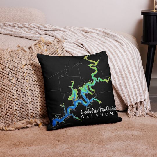 Grand Lake Pillow Cover / Oklahoma / Map / Linen Texture / Washable