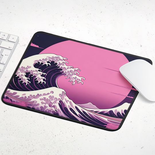 Kawaii Cute Desktop Mat with Japanese Wave Art Mouse Pad for Students and Gaming