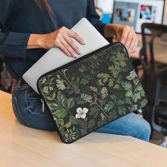 Botanical Laptop Sleeve - Green Leaf Protective Case for Tablets