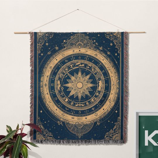 Zodiac Woven Blanket, Celestial Astrology Tapestry