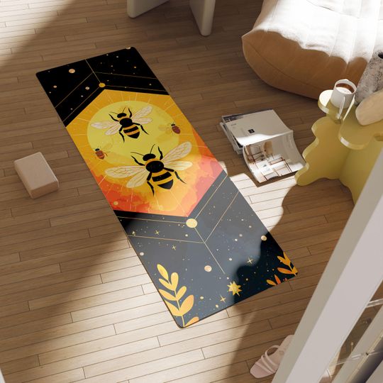 Honeybee Yoga Mat, Sunburst Art, Orange Gradient