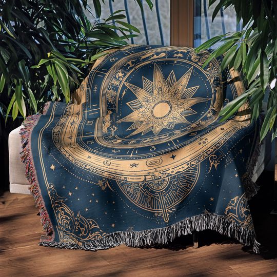 Zodiac Woven Blanket, Celestial Astrology Tapestry