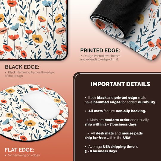 Floral Desk Mat Cottagecore Wildflower Mouse Pad