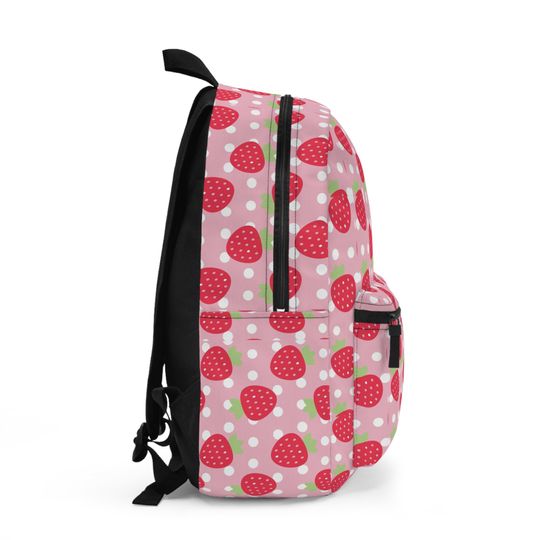 Strawberry shortcake Backpack, Pink with white Polka dot Travel Backpack, Boho Backpack, fruit rucksack , Womens backpack , kids school bag