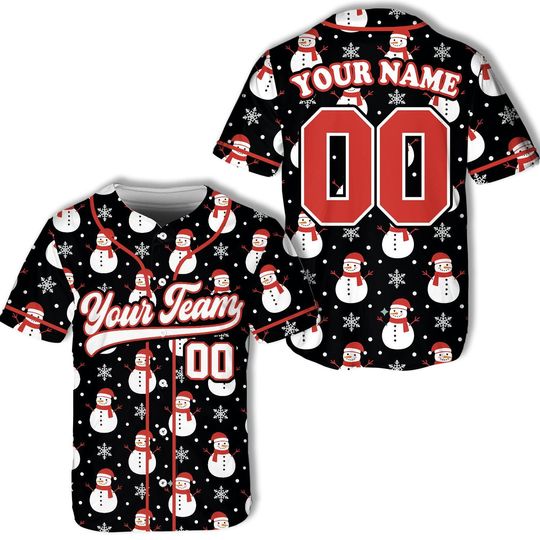Personalized Christmas Baseball Jersey Adult Kid Youth, Custom Name Number Holiday Jersey, Xmas Gift Shirt Santa Snowman Gingerbread Shirt