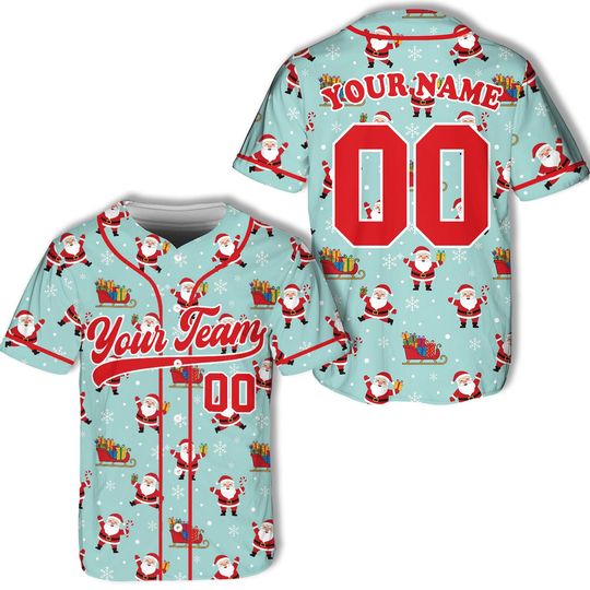 Personalized Christmas Baseball Jersey Adult Kid Youth, Custom Name Number Holiday Jersey, Xmas Gift Shirt Santa Snowman Gingerbread Shirt