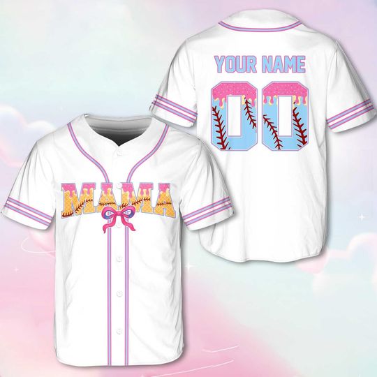 Personalized Cheer Mom Baseball Jersey, Custom Cheer Bow Mama Baseball Jersey Shirt