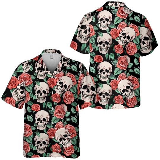 Skull And Roses Hawaiian Shirts For Men Women