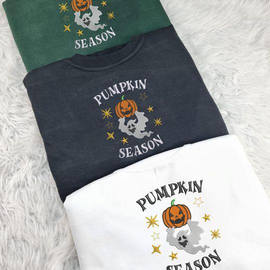 Embroidered Pumpkin Season Sweatshirt, Winking Pumpkin Halloween Sweater