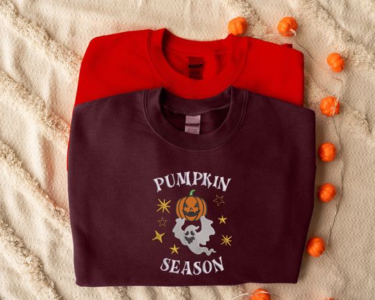Embroidered Pumpkin Season Sweatshirt, Winking Pumpkin Halloween Sweater