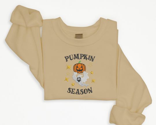 Embroidered Pumpkin Season Sweatshirt, Winking Pumpkin Halloween Sweater