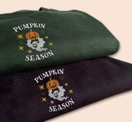 Embroidered Pumpkin Season Sweatshirt, Winking Pumpkin Halloween Sweater