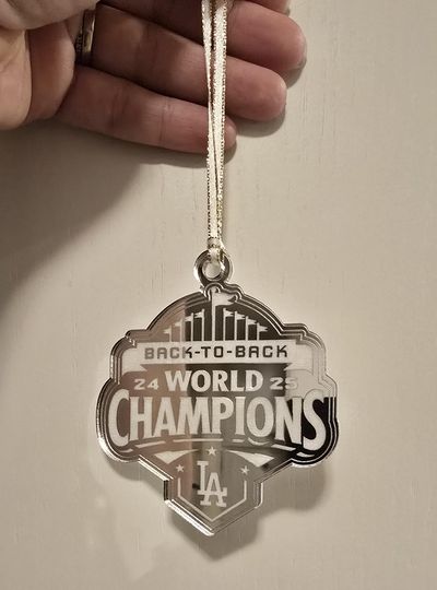 Dodgers Back-to-Back World Series Champs Ornament available in Sliver Mirror and Gold Mirror