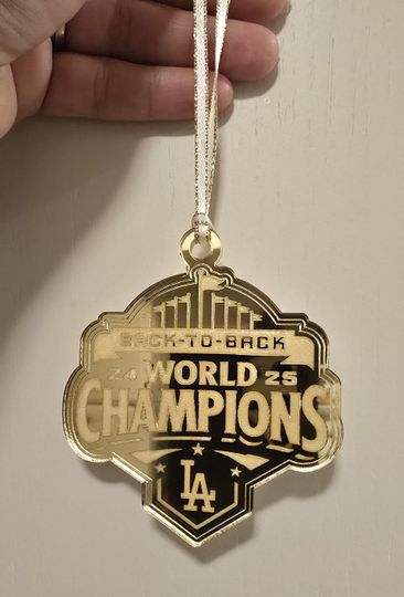 Dodgers Back-to-Back World Series Champs Ornament available in Sliver Mirror and Gold Mirror