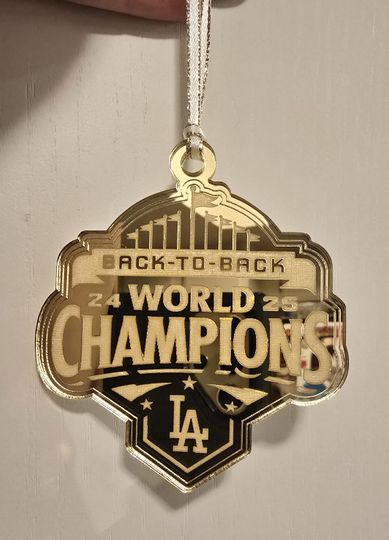 Dodgers Back-to-Back World Series Champs Ornament available in Sliver Mirror and Gold Mirror