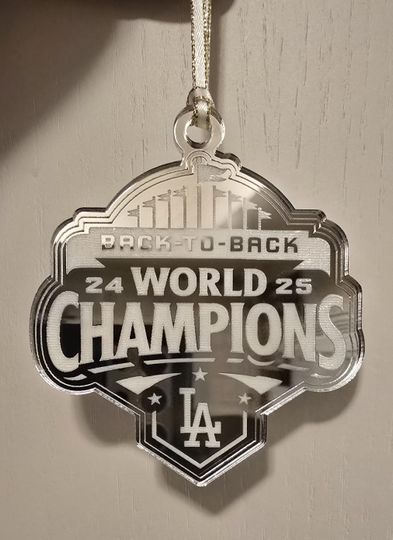 Dodgers Back-to-Back World Series Champs Ornament available in Sliver Mirror and Gold Mirror