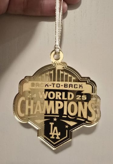 Dodgers Back-to-Back World Series Champs Ornament available in Sliver Mirror and Gold Mirror
