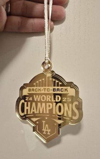 Dodgers Back-to-Back World Series Champs Ornament available in Sliver Mirror and Gold Mirror