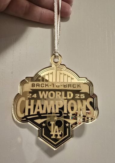 Dodgers Back-to-Back World Series Champs Ornament available in Sliver Mirror and Gold Mirror