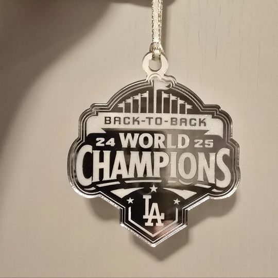 Dodgers Back-to-Back World Series Champs Ornament available in Sliver Mirror and Gold Mirror