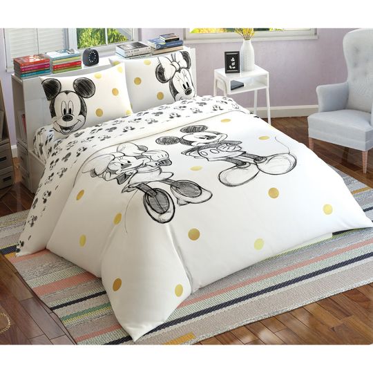 Disney Minnie & Mickey Glitter Double Duvet Cover Set, Mickey Bedding Set