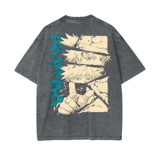 Jujutsu Satoru Anime Acid Washed Oversize T-Shirt Satoru Gojo Anime Tee Gift For Him