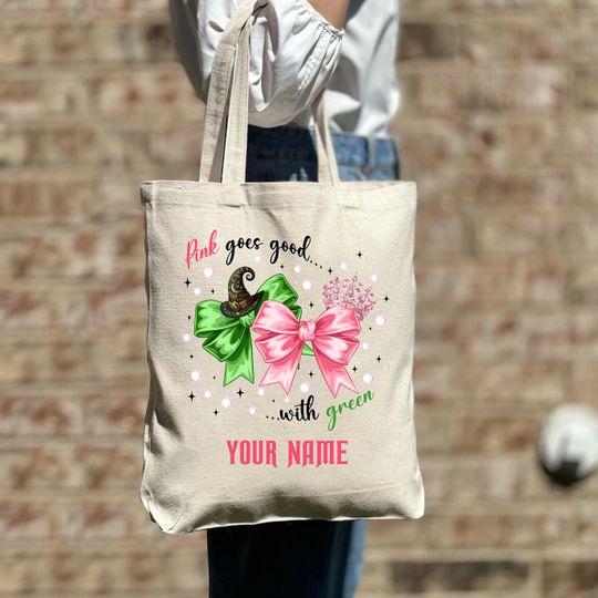 Custom Wicked Pink and Green Tote Bag with Wizard Themed