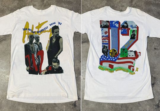 U2 Rock Band U2 Zoo Outside Broadcast Tour '92 T-shirt, 90s U2 Band Tour Concert T-Shirt