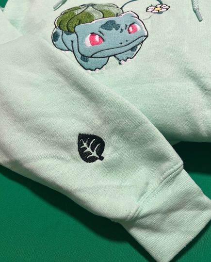 PKM Anime Bulbasaur Holding A Flower Embroidered hoodie