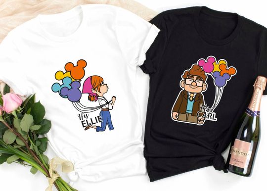 His Carl Her Ellie Shirts, Carl And Ellie Shirts, Up Couple Tshirt, Disney Honeymoon Tee
