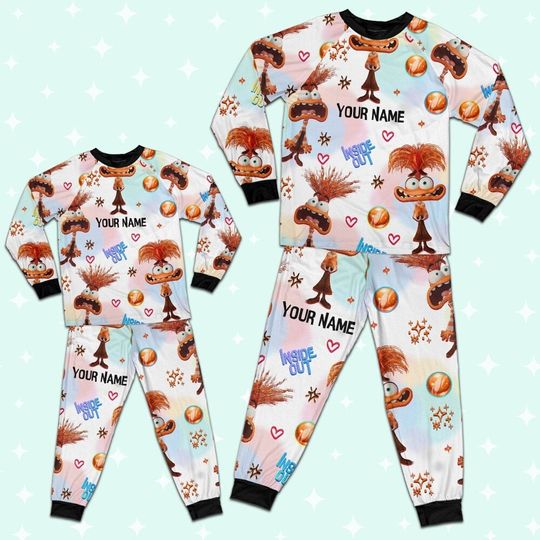 Custom Disney Inside Out Anxiety Orange Color Pajamas Set